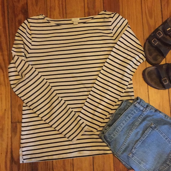 J. Crew Tops - EUC J Crew stripped cream & navy thick shirt, M